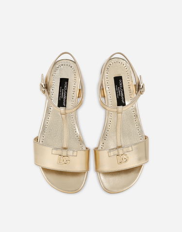 Tenisky a topánky Dolce & Gabbana Foiled Leather T-bar Flat Sandals with Buckle Fastening Metalická | D11155A543987601, 3