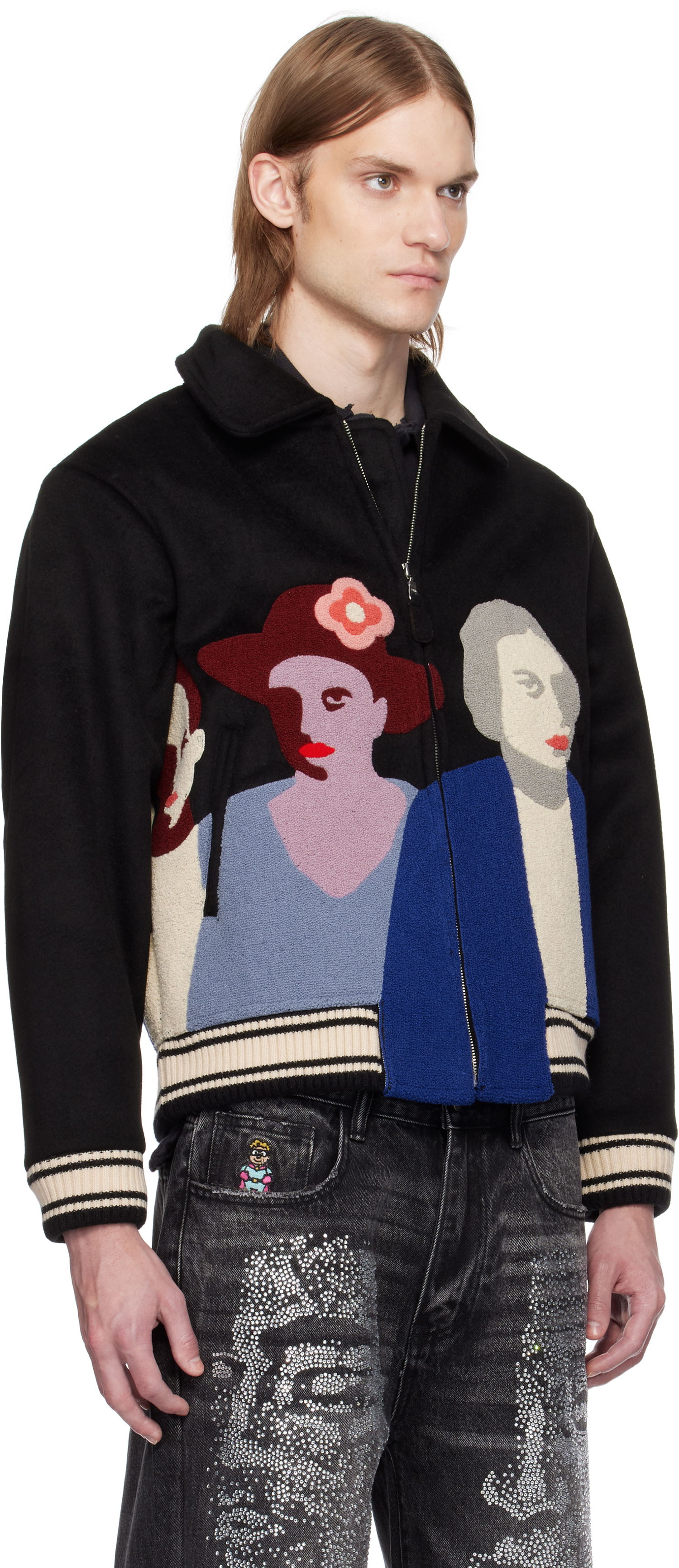 Bomber bunda KidSuper KidSuper Patchwork Portraits Wool Varsity Jacket Čierna | SS25-OW-04, 1