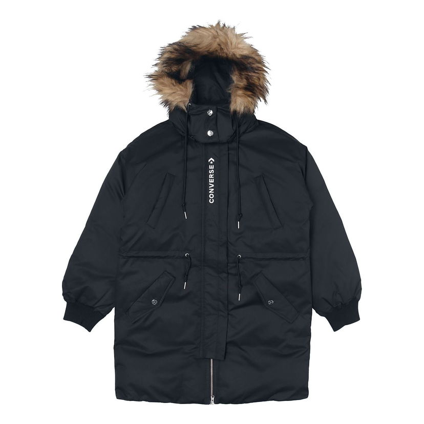 Parka Converse Long Down Jacket with Faux Fur Hood Čierna | 10019430-A02