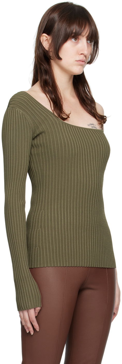 Tričko Helmut Lang One Shoulder Ribbed Long Sleeve Top Zelené | M06HW704, 1