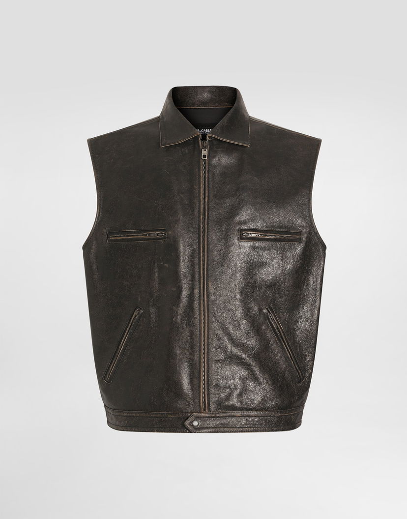 Vesta Dolce & Gabbana Dolce & Gabbana Leather Vest Hnedá | G9BTYLHULXKN0000