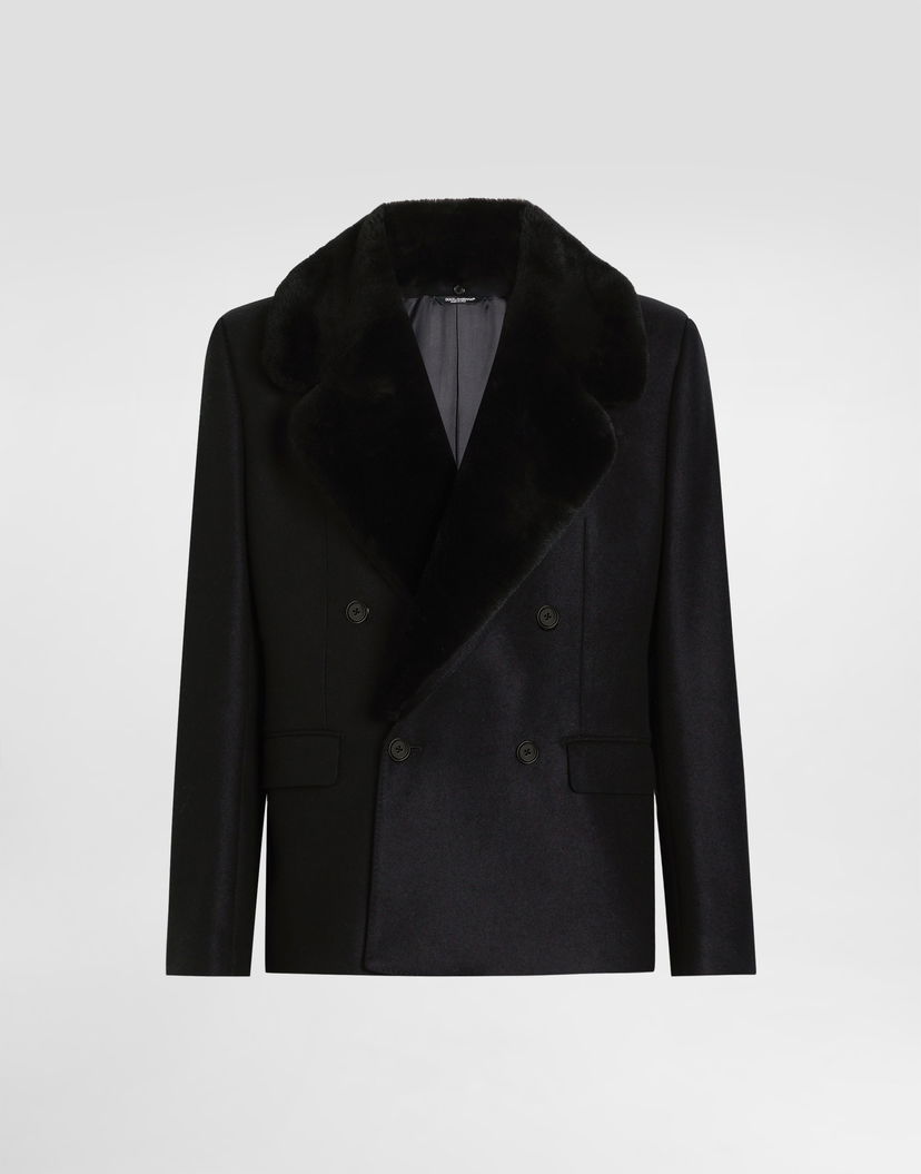 Bunda Dolce & Gabbana Dolce & Gabbana Double-breasted Jacket with Fur-Effect Collar Čierna | G2VK3ZHU2A8N0000