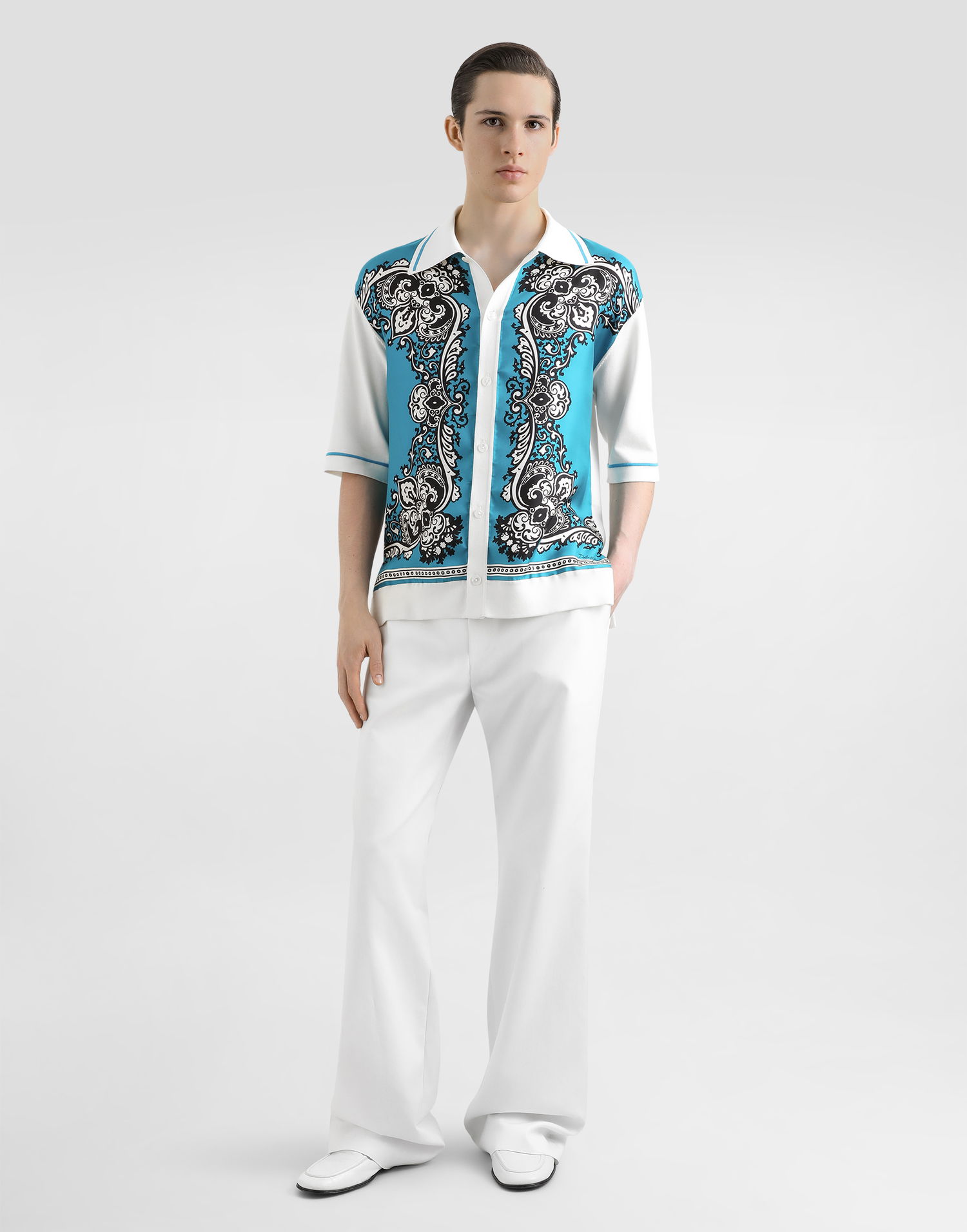 Košeľa Dolce & Gabbana Dolce & Gabbana Silk and Cotton Bandanna Print Shirt Tyrkysová | GXV90TJFMLZHT5IK, 1