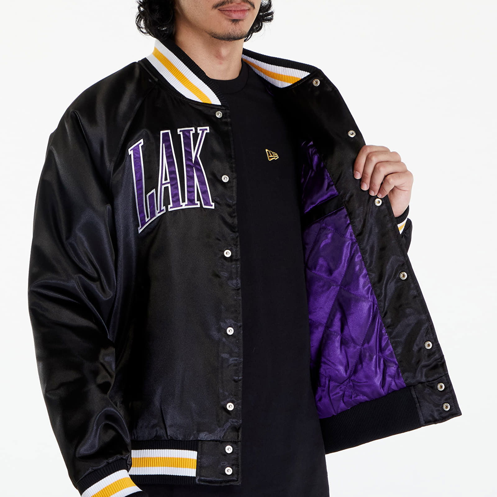 LA Lakers NBA Applique Satin Bomber Jacket UNISEX Black/ True Purple