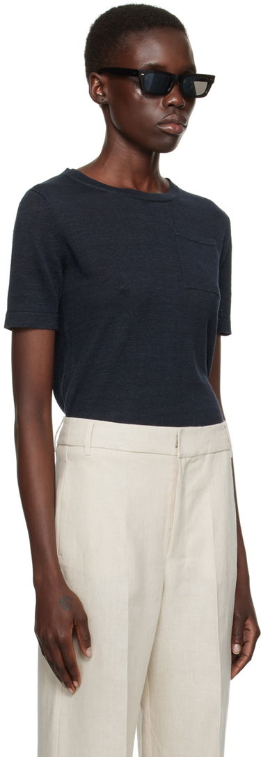 Tričko Max Mara Pocket Linen T-Shirt Navy | 2419361013600, 1