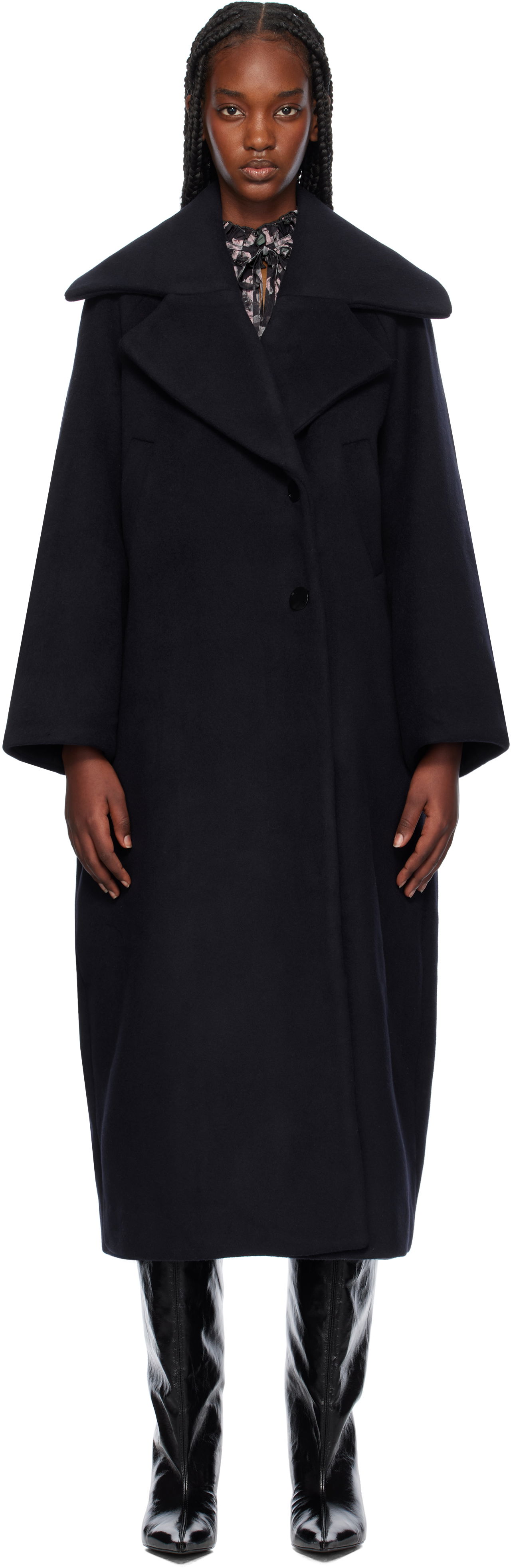 Kabáty GANNI Recycled Wool Oversized Coat Čierna | F9573, 0