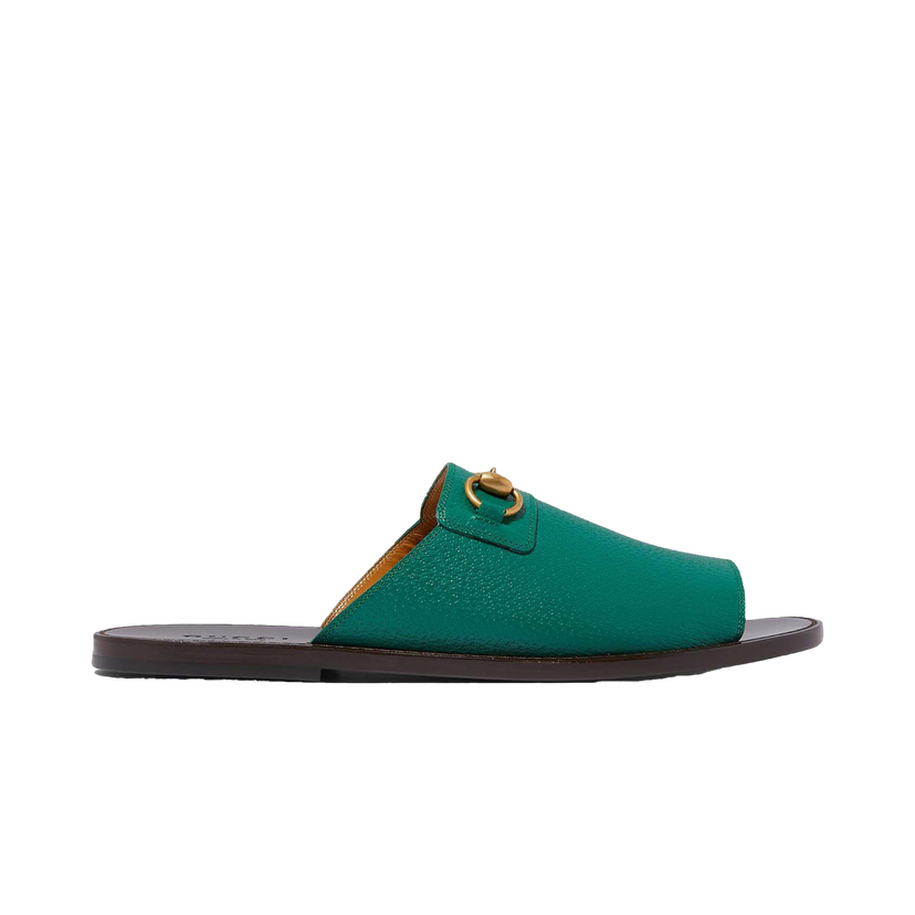 Tenisky a topánky Gucci Horsebit Leather Flat Slides Green Zelené | 723624 18A00 3120