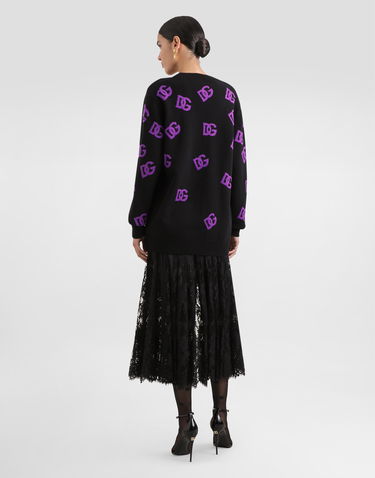 Sveter Dolce & Gabbana Dolce & Gabbana Women's Wool Cardigan with DG Logo Print Čierna | FXJ36TJCVYXN9867, 2