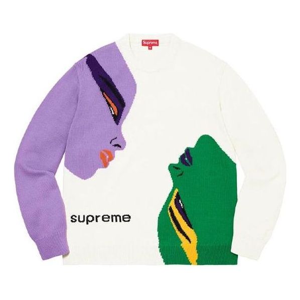 Sveter Supreme Faces Print Sweater Biela | SUP-FW21-216