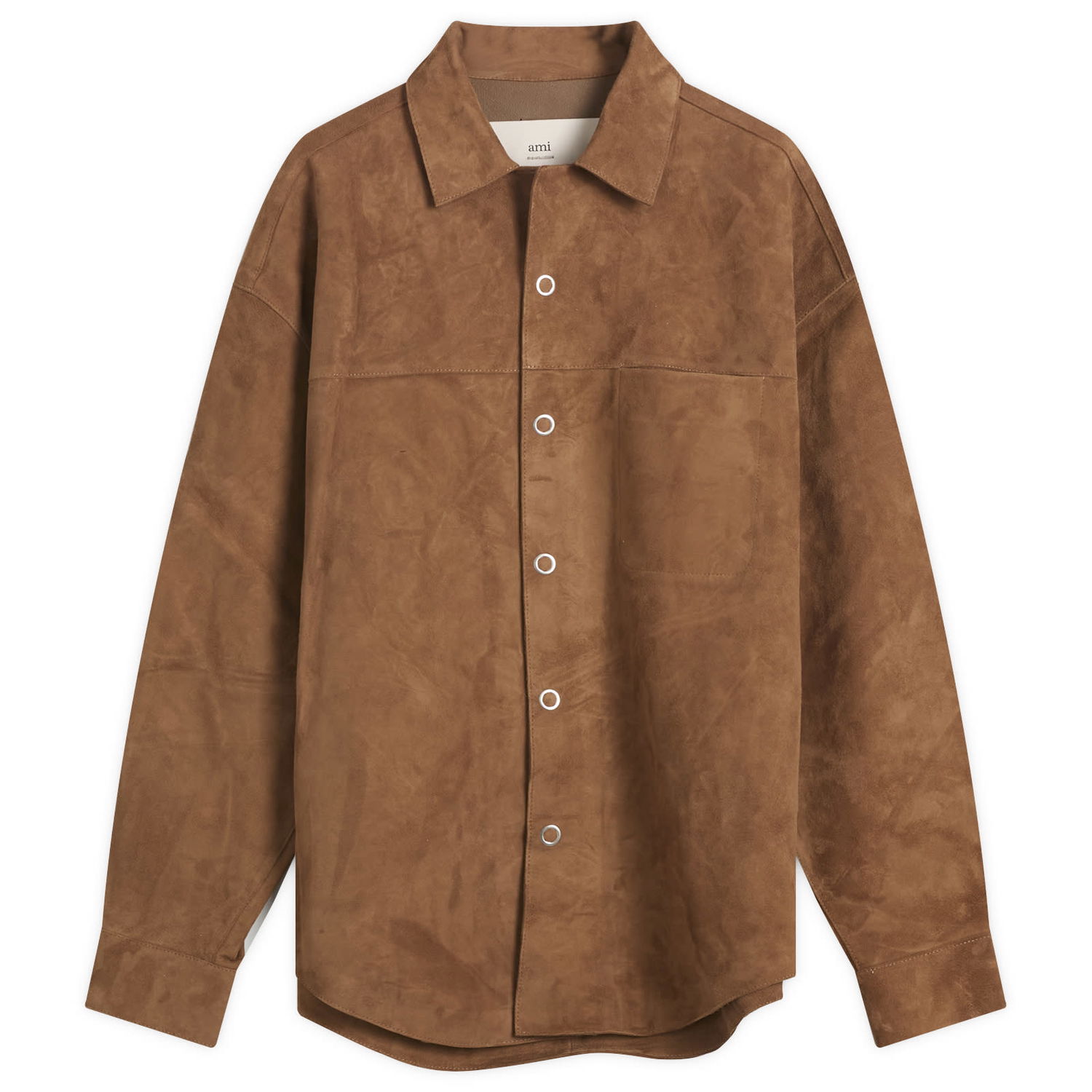 Bunda AMI AMI Paris Goat Suede Leather Shirt Jacket, Size Large Hnedá | H25USH790-LH0059-216H25, 1