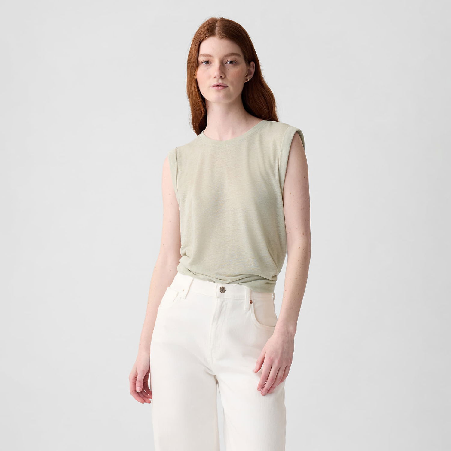 Tielko GAP Top Sleeveless Linen Blend Shell Top Regular Grey Šedá | 878221-01, 0