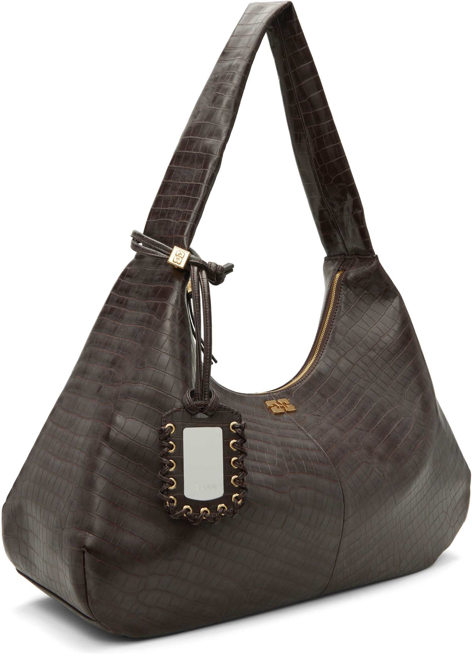 Taška cez rameno GANNI XXL Croc-Effect Hobo Shoulder Bag with Mirror Tag Hnedá | A6801, 1