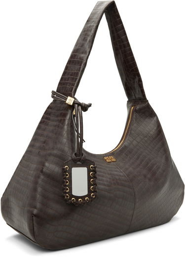 Taška cez rameno GANNI XXL Croc-Effect Hobo Shoulder Bag with Mirror Tag Hnedá | A6801, 1