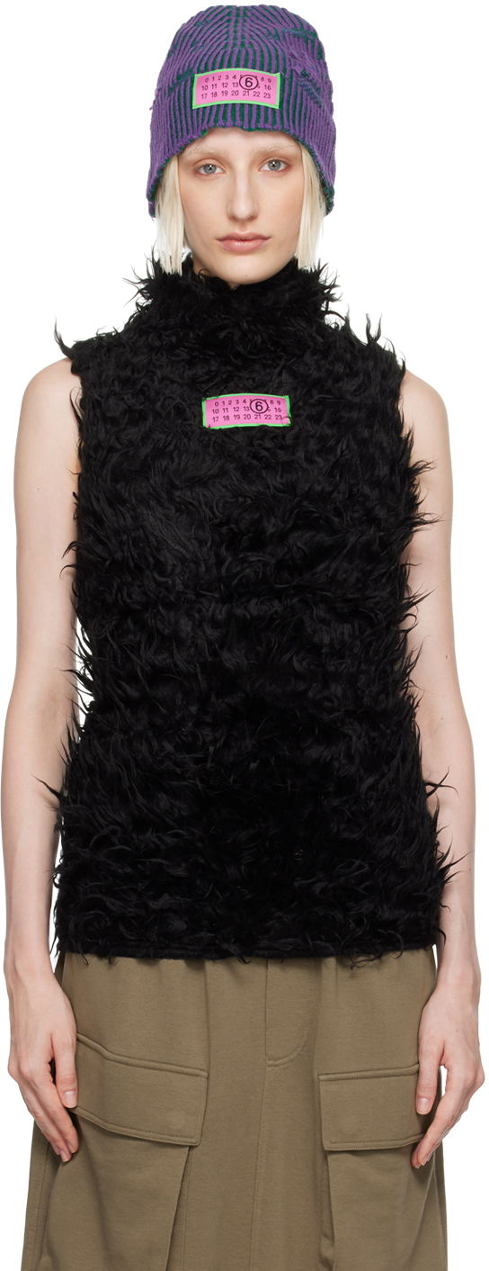 Sveter Maison Margiela MM6 Black Logo Patch Faux-Fur Turtleneck Čierna | S62NL0049 S24413