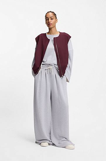 Mikina BOSS Loose-fit cotton-blend sweatshirt with raw-cut edges Šedá | 50554274, 1