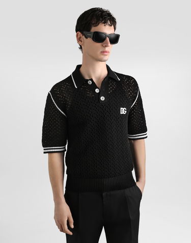 Polo tričko Dolce & Gabbana Dolce & Gabbana Crochet Effect Polo Shirt Čierna | GXZ94ZJBCHEN0004, 3