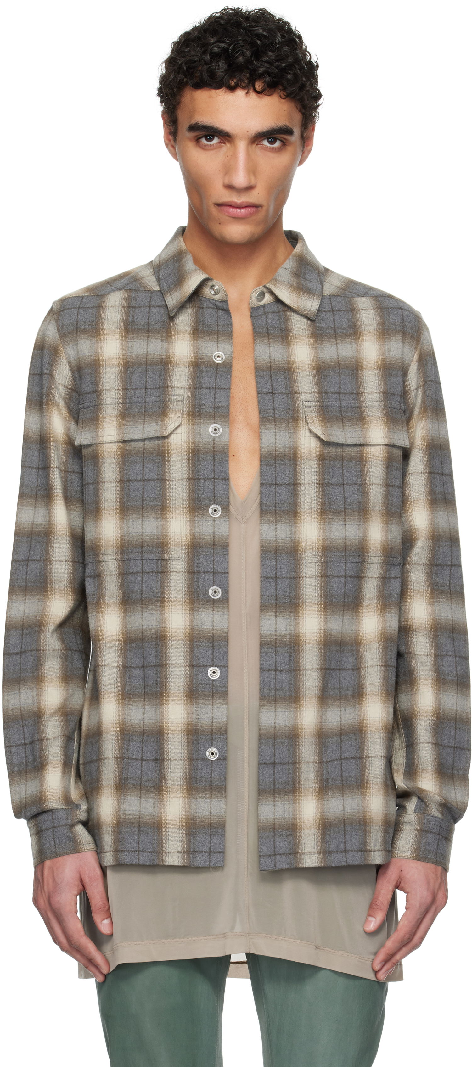 Košeľa Rick Owens Rick Owens Hollywood Plaid Overshirt Hnedá | RU01E5236 CP, 0
