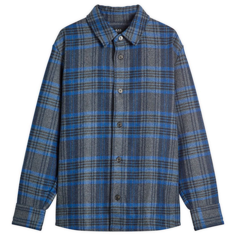 Košeľa A.P.C. Bobby Check Wool Overshirt Modrá | WOANY-H02884-PLA