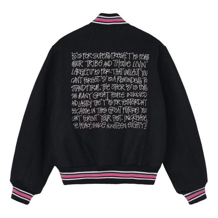 Bomber bunda Stüssy Varsity Jacket with Graphic Print Čierna | 115665