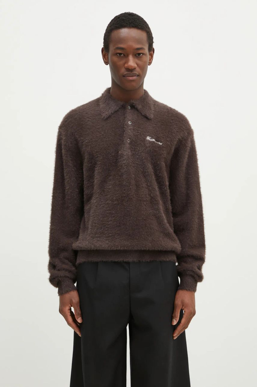 Sveter thisisneverthat thisisneverthat SCT-Logo Shaggy Knit Polo Hnedá | TN243KKNPK08, 0