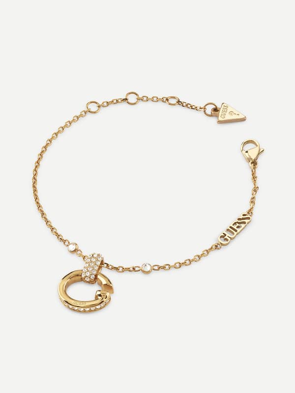 Náramok GUESS Golden Chain Bracelet With Crystal Pendant Metalická | JUBB04519JW
