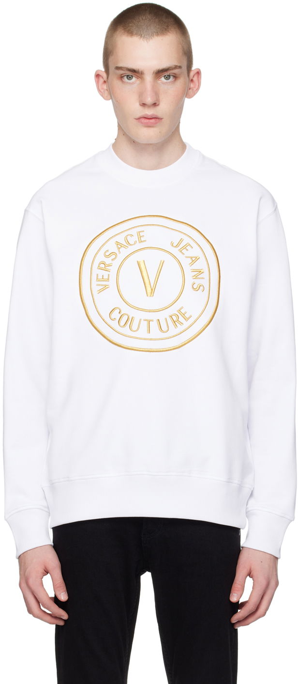 Mikina Versace Jeans Couture White V-Emblem Sweatshirt Biela | E76GAIT04_ECF01T, 0
