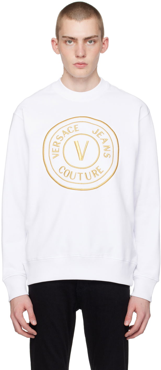 Mikina Versace Jeans Couture White V-Emblem Sweatshirt Biela | E76GAIT04_ECF01T