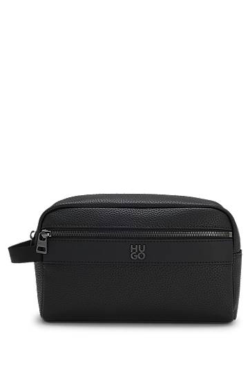 Cestovná taška BOSS HUGO Grained Faux-Leather Washbag with Logo Trim Čierna | 50552293