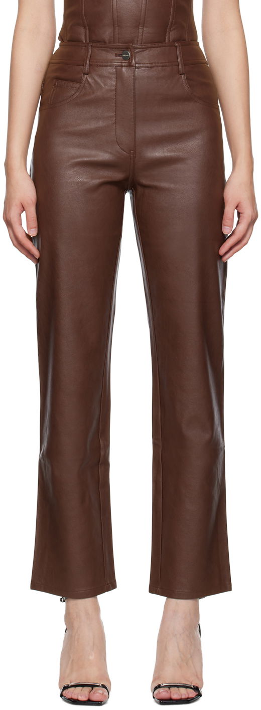 Nohavice Miaou Miaou Junior Faux-Leather Straight-Leg Pants Hnedá | 1010-CL-BRL, 0