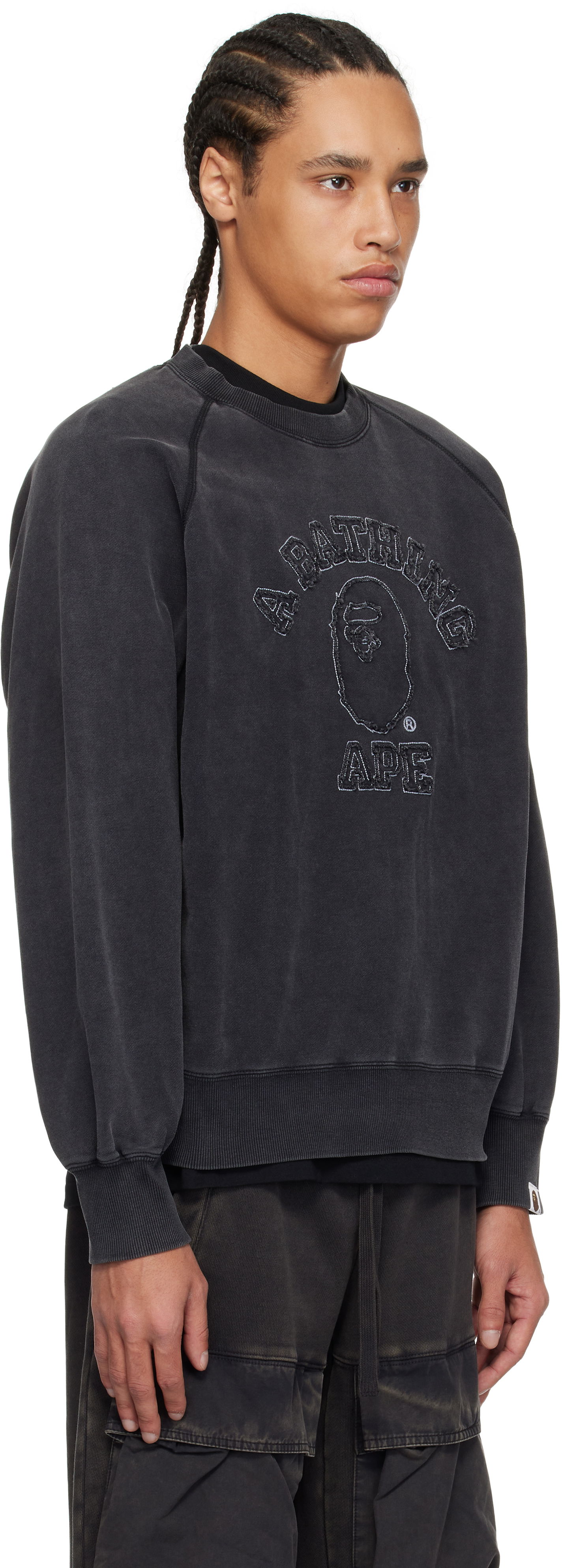 Sveter BAPE Washed Effect Relaxed Fit College Patch Sweatshirt by BAPE Čierna | 001SWK801001M, 1