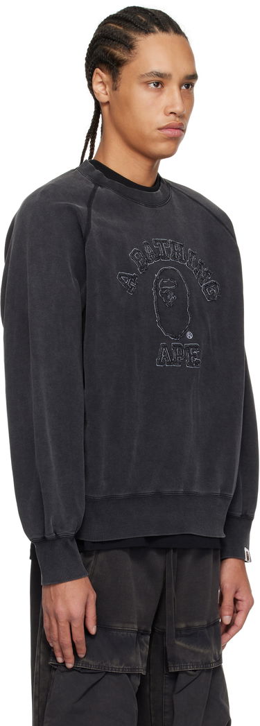 Sveter BAPE Washed Effect Relaxed Fit College Patch Sweatshirt by BAPE Čierna | 001SWK801001M, 1