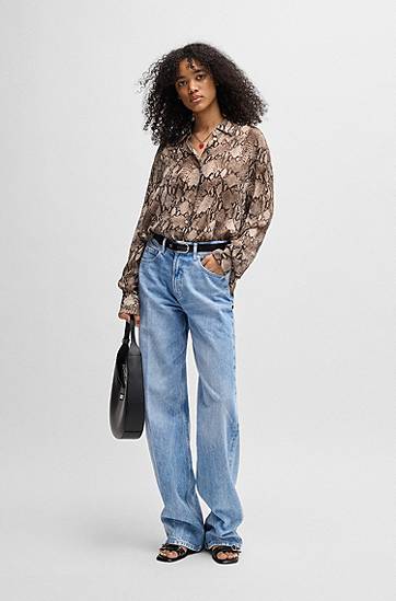 Džínsy BOSS Straight-Fit Rigid Denim Jeans Modrá | 50539756, 1