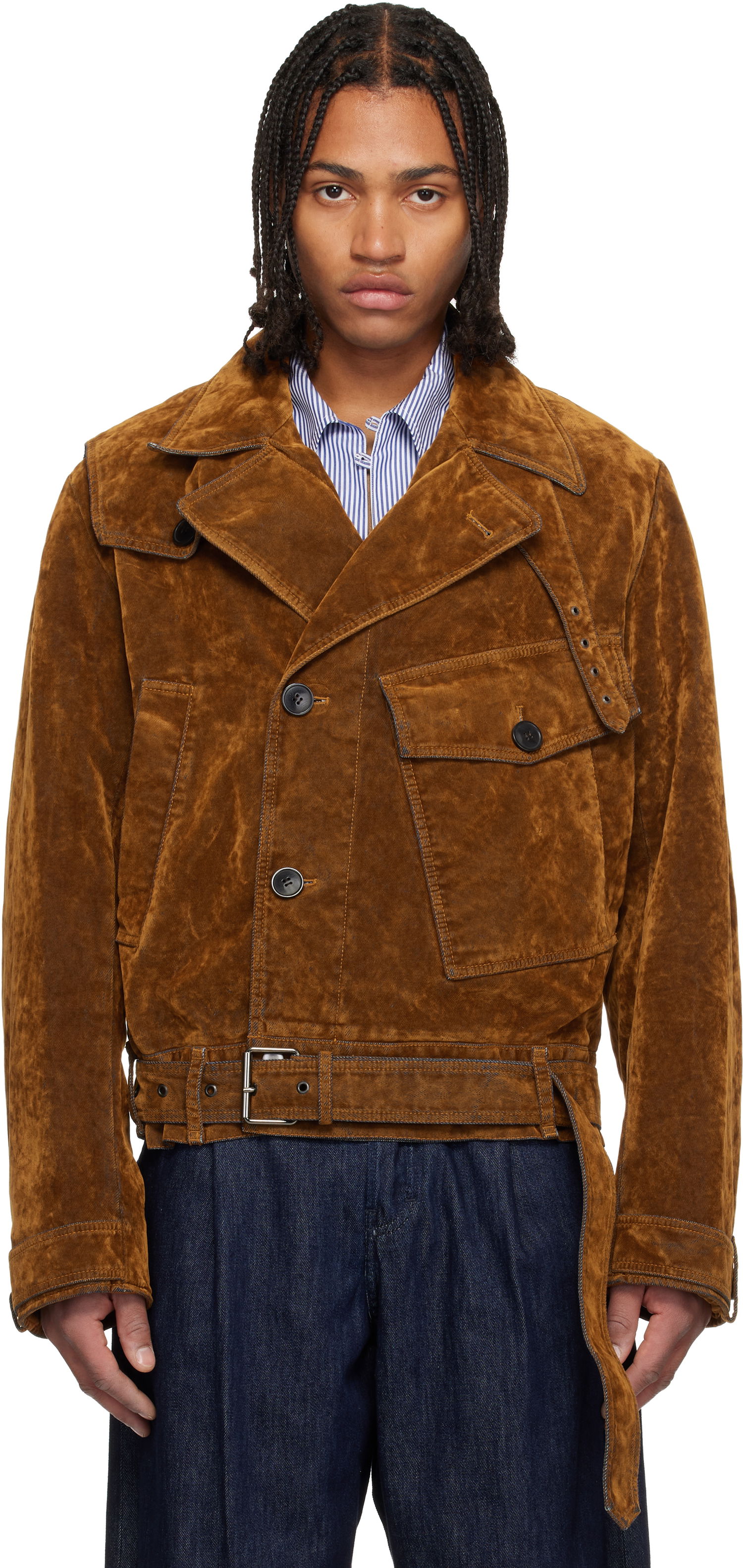 Bunda Dries Van Noten Dries Van Noten Belted Velvet Jacket Hnedá | 252-020579-2392, 0