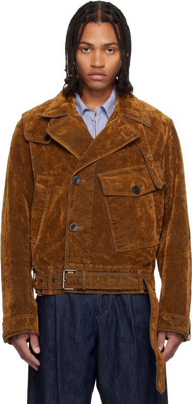 Bunda Dries Van Noten Dries Van Noten Belted Velvet Jacket Hnedá | 252-020579-2392, 0