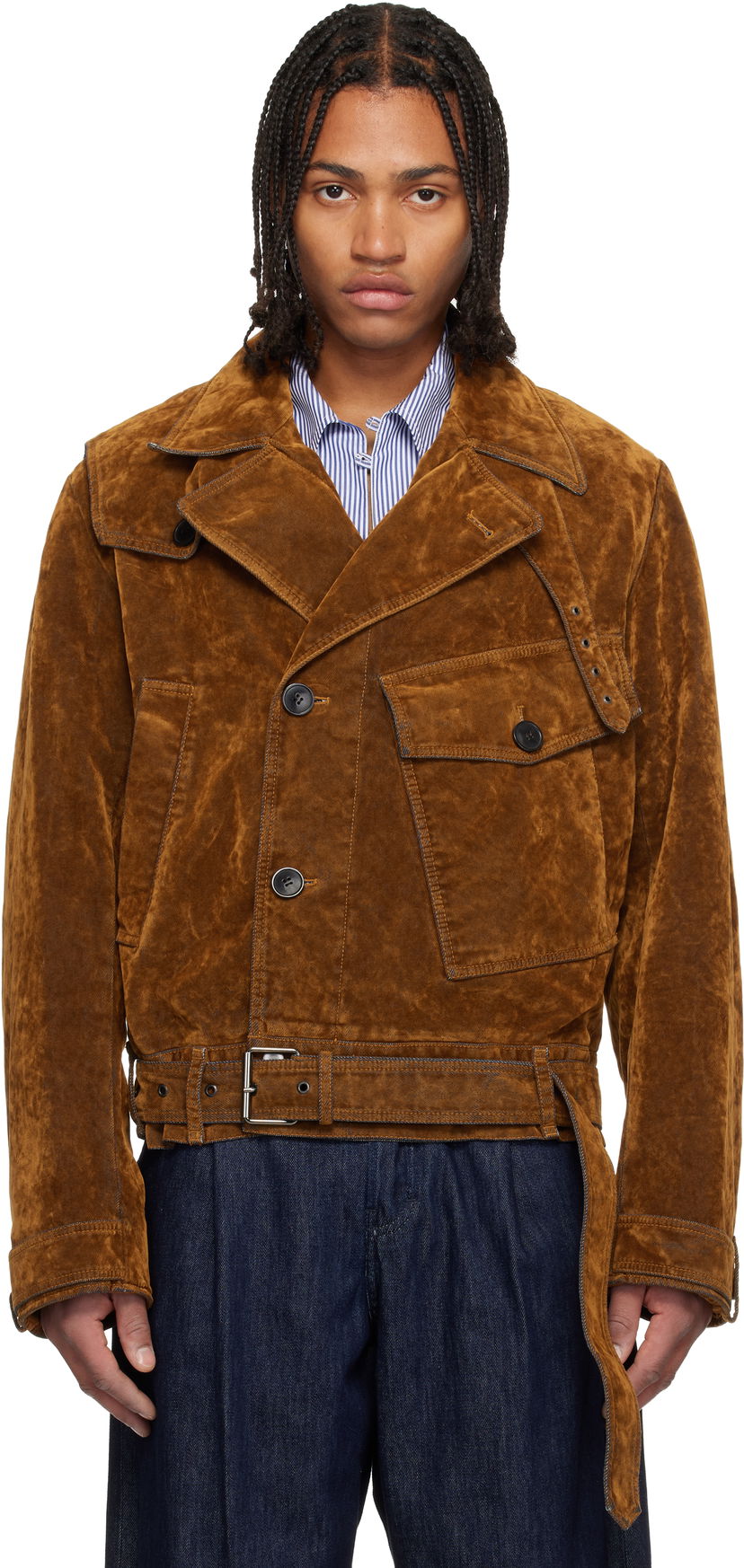 Bunda Dries Van Noten Dries Van Noten Belted Velvet Jacket Hnedá | 252-020579-2392