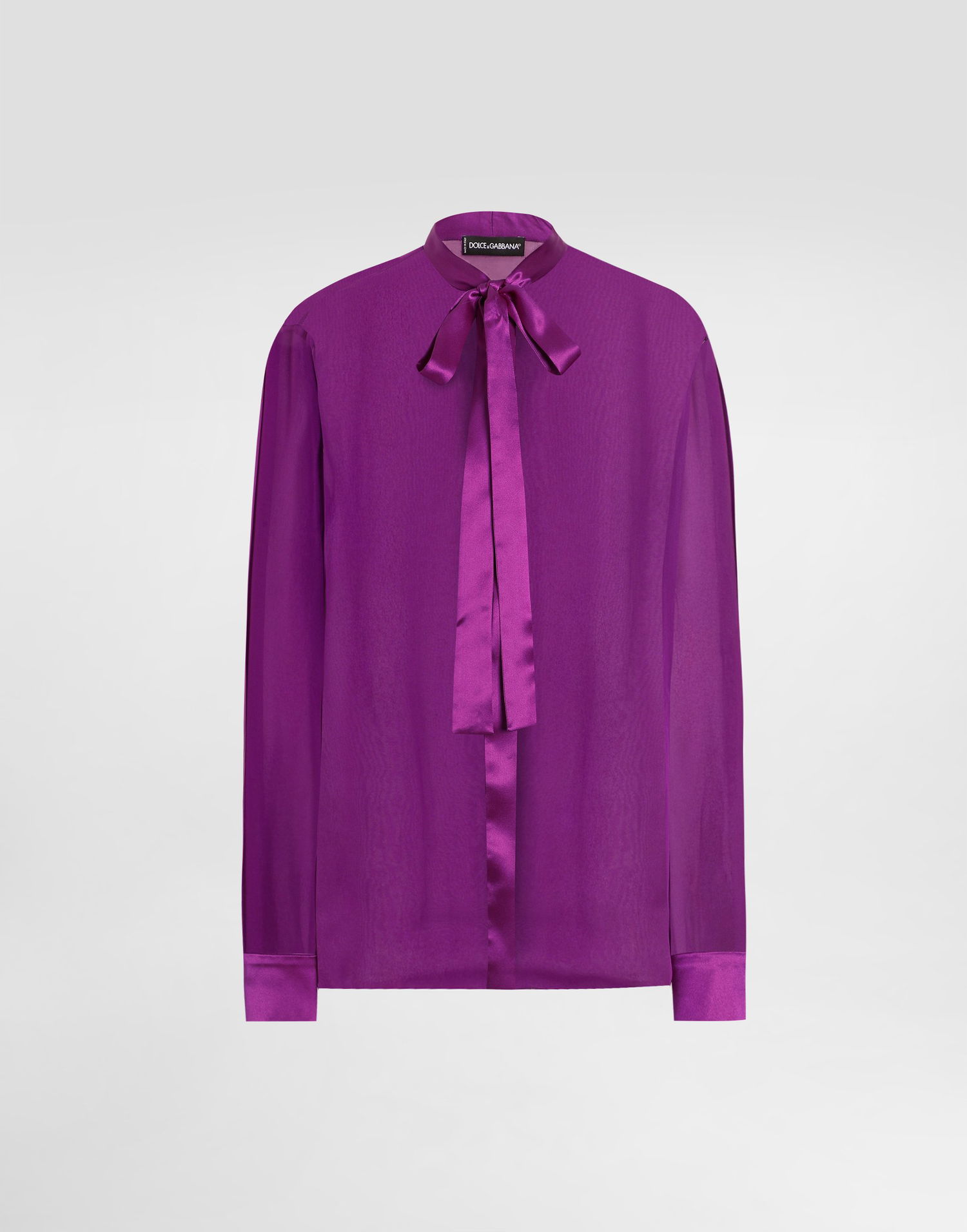 Košeľa Dolce & Gabbana Dolce & Gabbana Chiffon Shirt with Satin Bow Fialová | F5S81TFU1ATF0571, 0