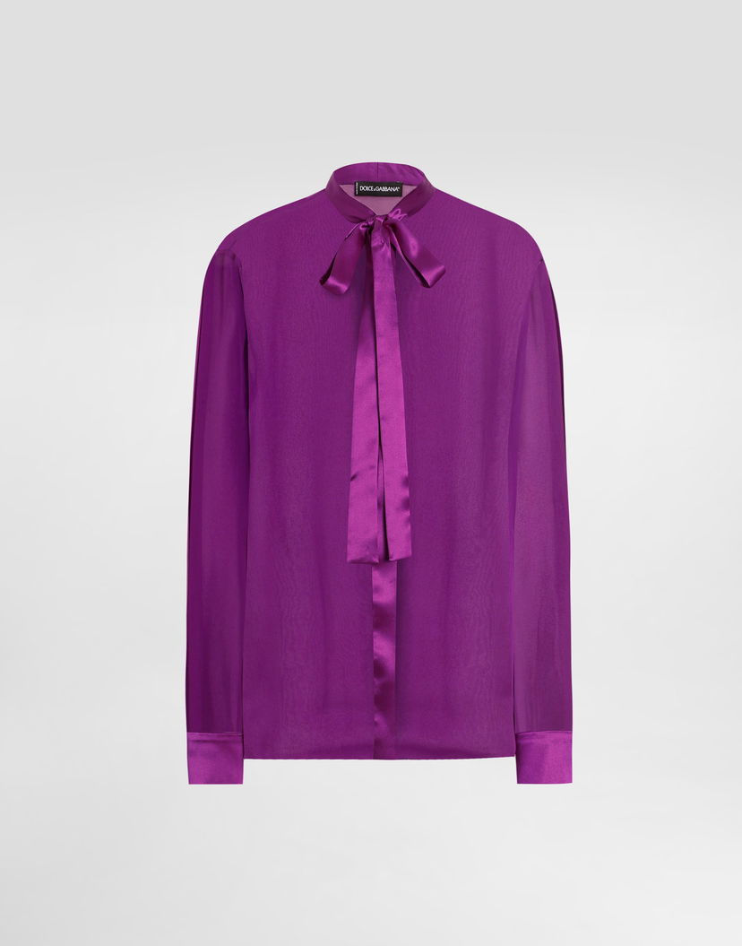 Košeľa Dolce & Gabbana Dolce & Gabbana Chiffon Shirt with Satin Bow Fialová | F5S81TFU1ATF0571