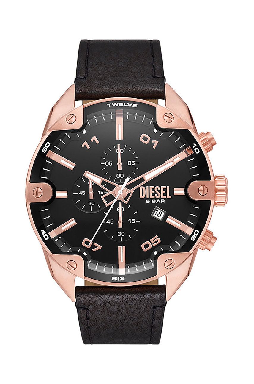 Hodinky Diesel Spiked Chronograph Leather Watch Čierna | DZ4607, 0