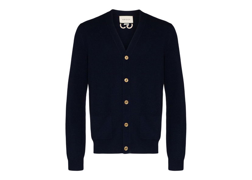 Sveter Gucci GG Embroidered Logo Cardigan Navy Navy | 599866XKA5B4440