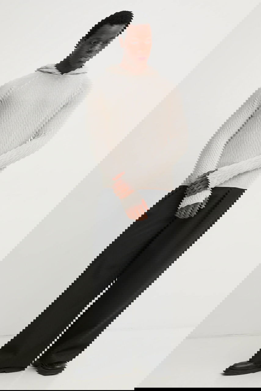 Mikina HELIOT EMIL Lightweight Wavy Textured Wool Hoodie Béžová | SS25.M.07.070.ST18, 1