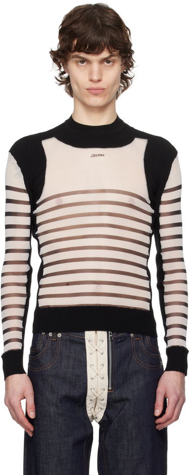 Sveter Jean Paul Gaultier Jean Paul Gaultier Bi-Material Marinière Striped Sweater Čierna | 25/33-F-PL069-T574-0100, 0