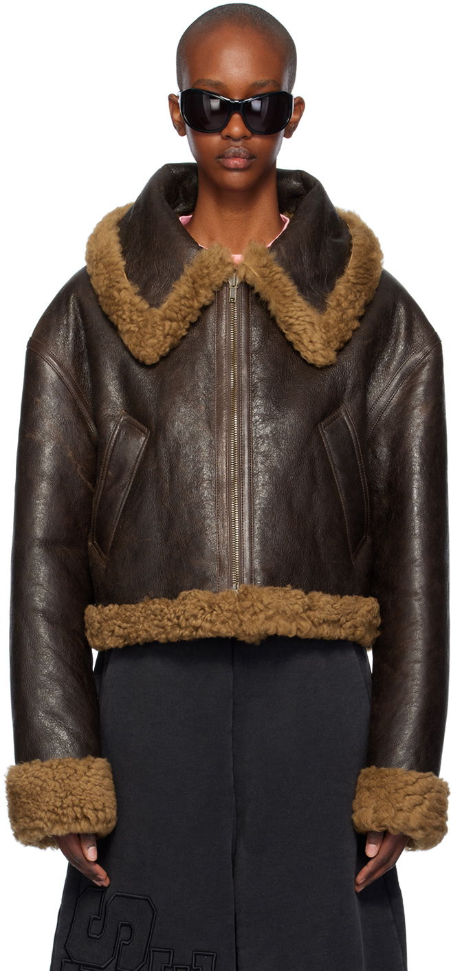 Bomber bunda VETEMENTS Reversible Shearling Cropped Aviator Jacket Hnedá | WA65JA687B, 0