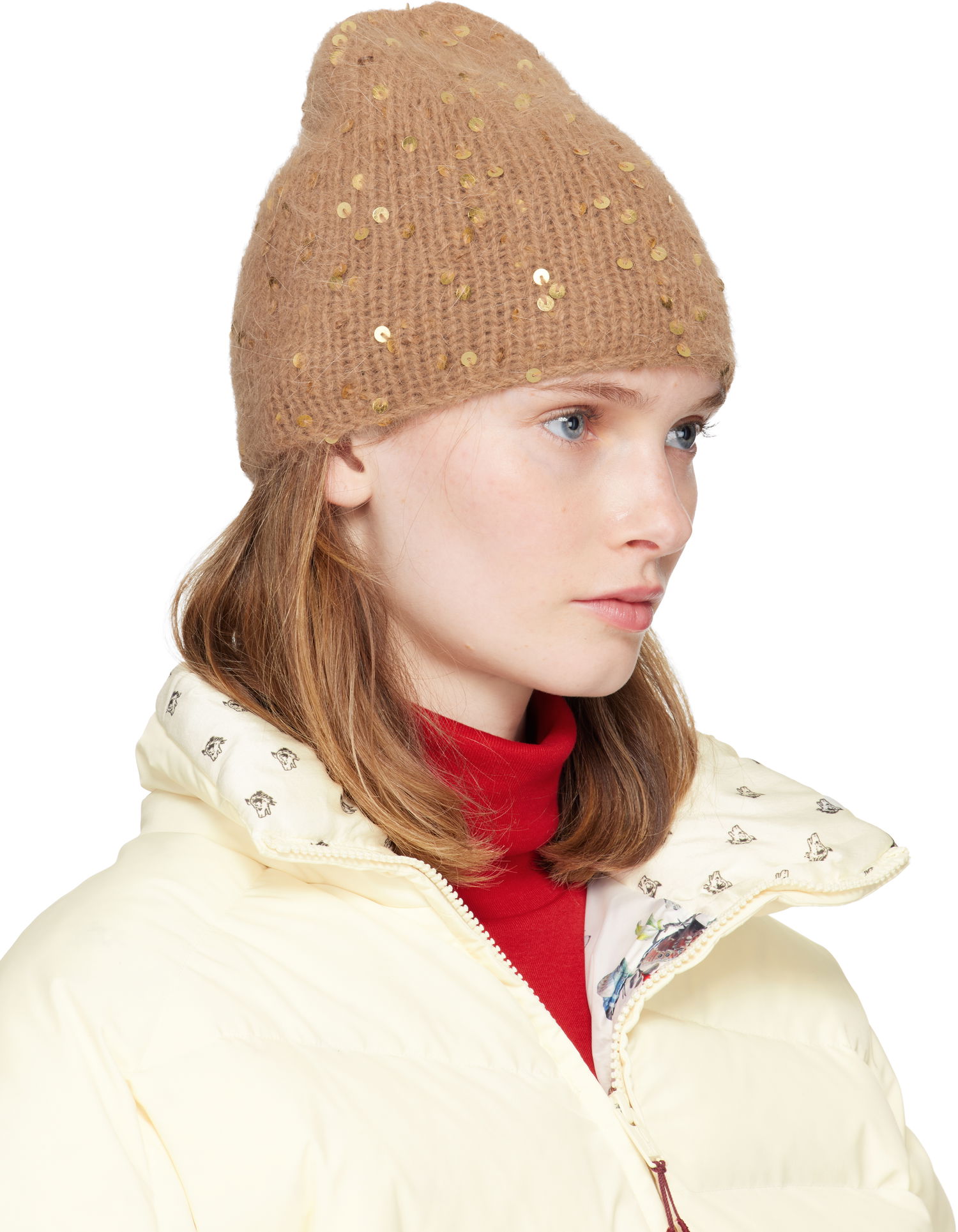 Kulicha UNDERCOVER Fuzzy Knit Sequin Beanie Béžová | UP2E1H01, 1