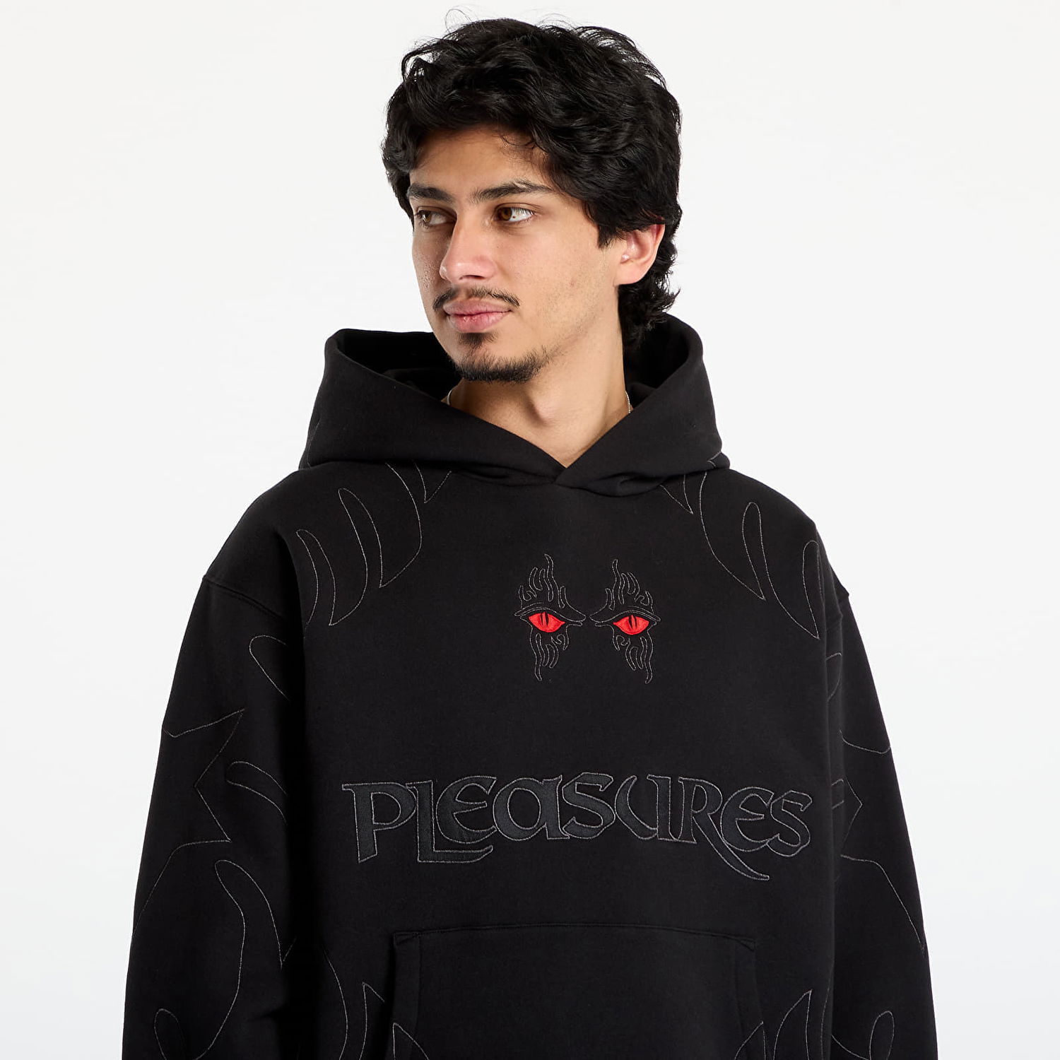 Mikina Pleasures Afterlife Red Eyes Embroidered Outline Hoodie Čierna | P25F025-BLACK, 1