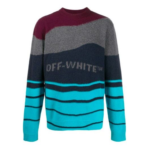 Sveter Off-White Stripe Knit Colorblock Sweater Modrá | OMHE034R20E370252408, 0