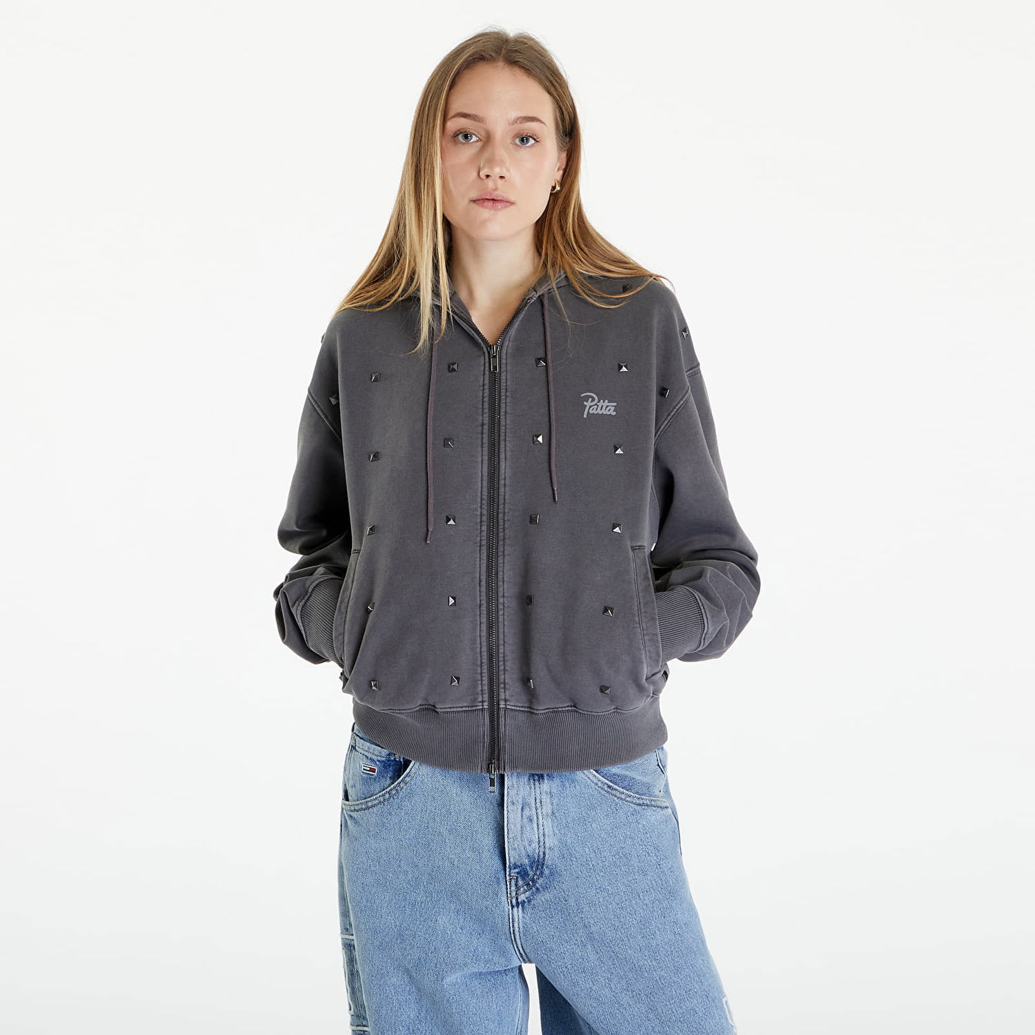 Mikina Patta Studded Washed Zip Up Hoodie Šedá | POC-SS24-2010-331-0238-055, 0