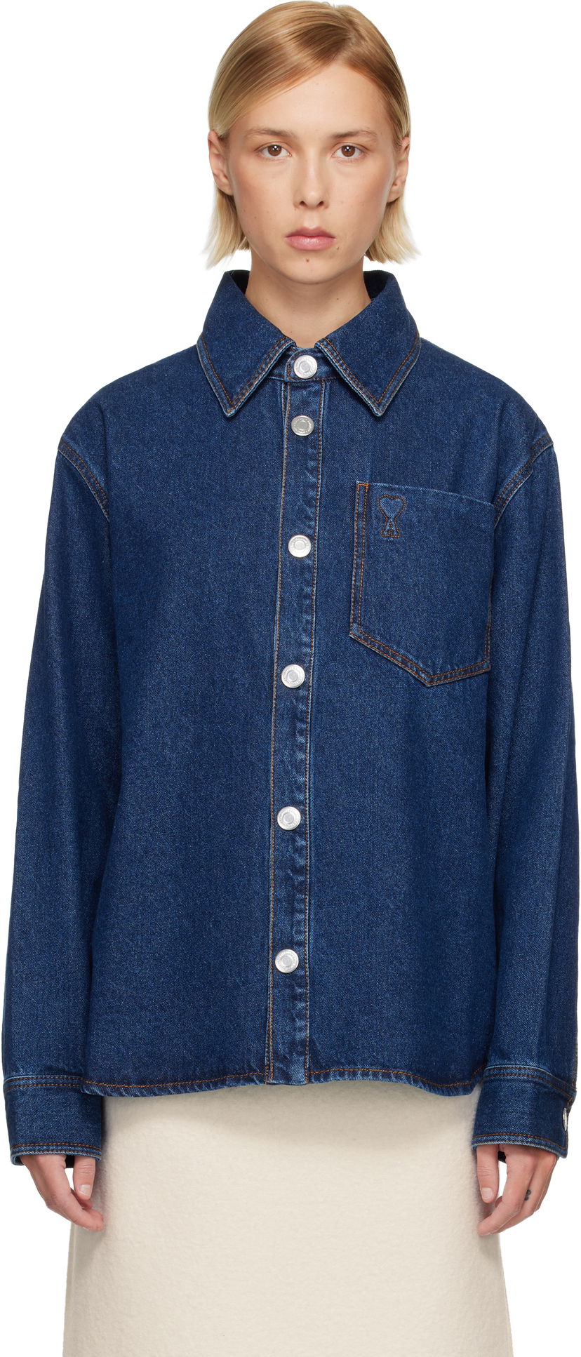 Košeľa AMI Cotton Ami de Coeur Denim Overshirt Modrá | H25UJK788.DE0104