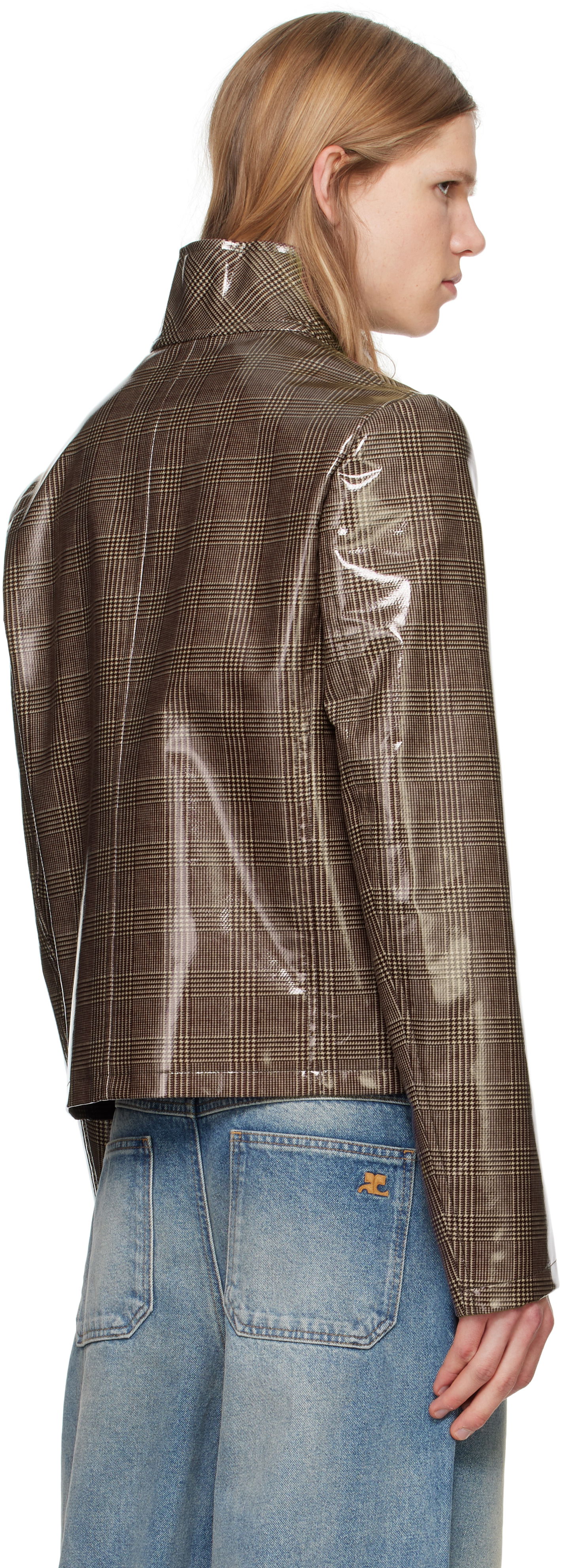 Courrèges Prince Of Wales Vinyl Biker Jacket
