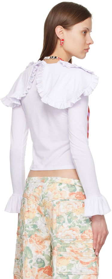 Crop Top Chopova Lowena Chopova Lowena Ruffle Collar Long Sleeve Graphic T-Shirt Biela | W6329, 2