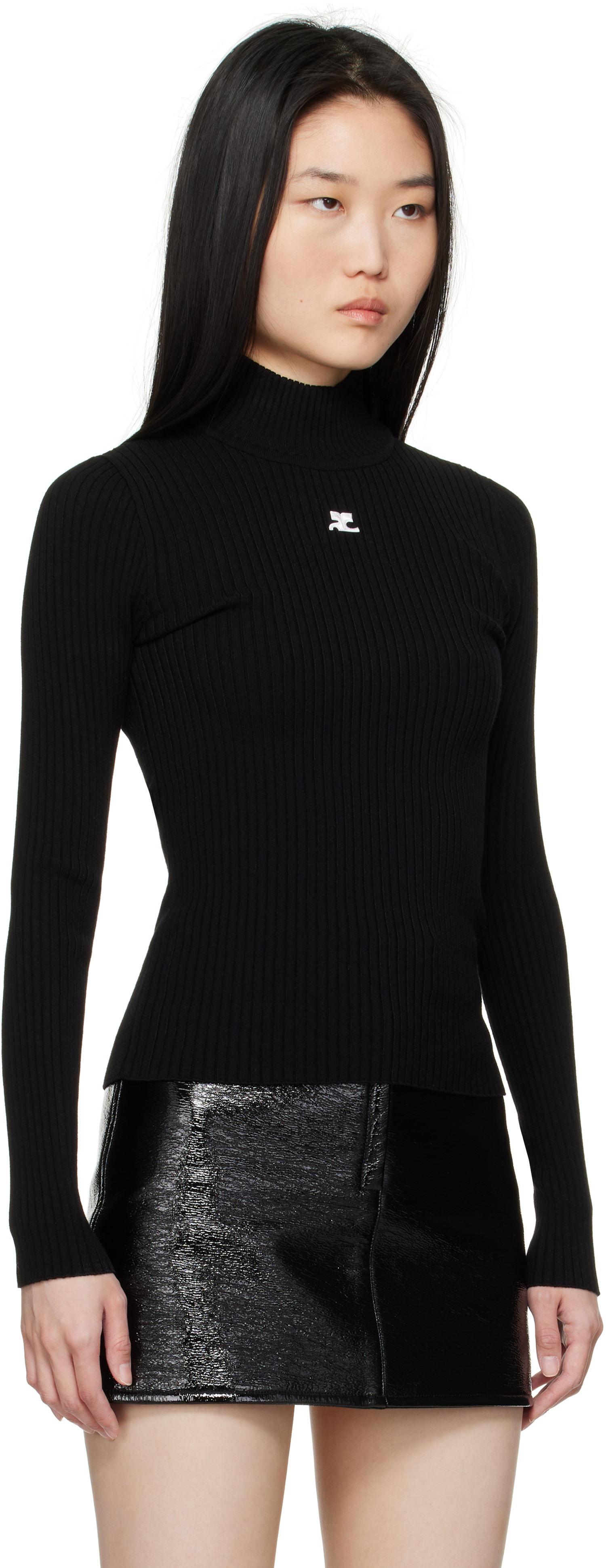 Sveter Courrèges Courrèges Reedition Rib Knit Mock Neck Sweater Čierna | PERMPU022FI0001, 1